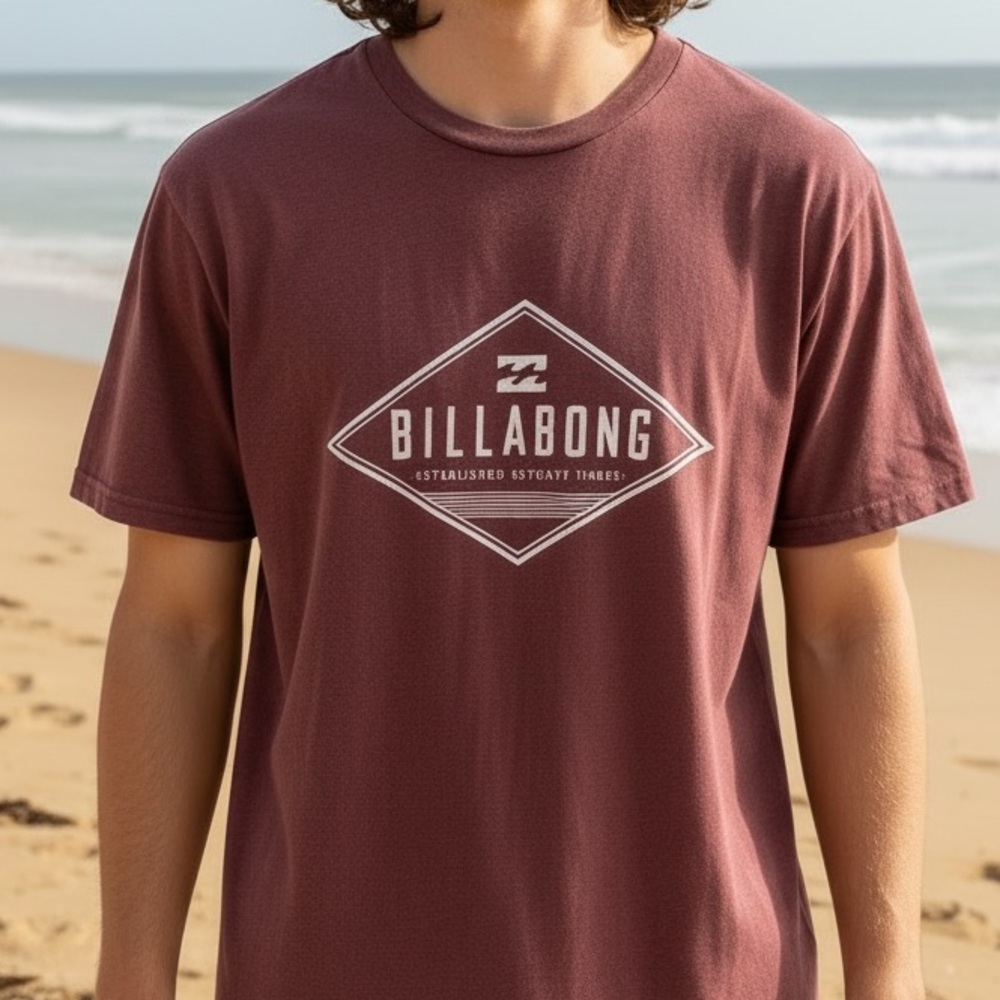 Billabong Crewneck Short Sleeve Graphic Tee in Heather Red